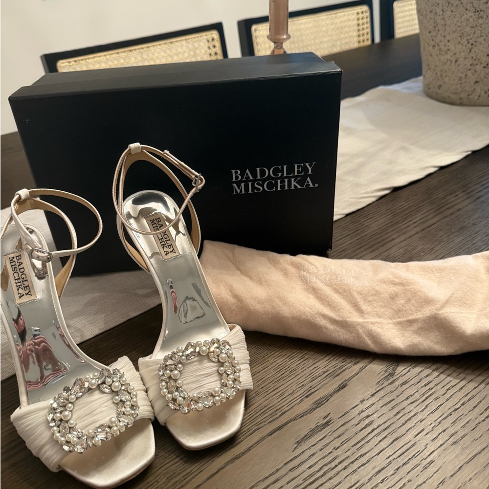 Badgley Mischka Cream Heels with Sparkly Embellishments